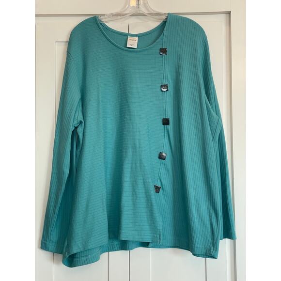 Blair Turquoise ribbed design long sleeve top button detail 3X - Picture 1 of 9